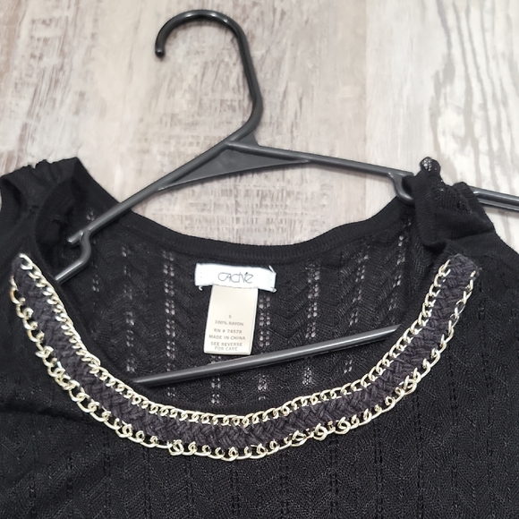 Cache Black Top with Gold Chain Accent - Picture 1 of 3